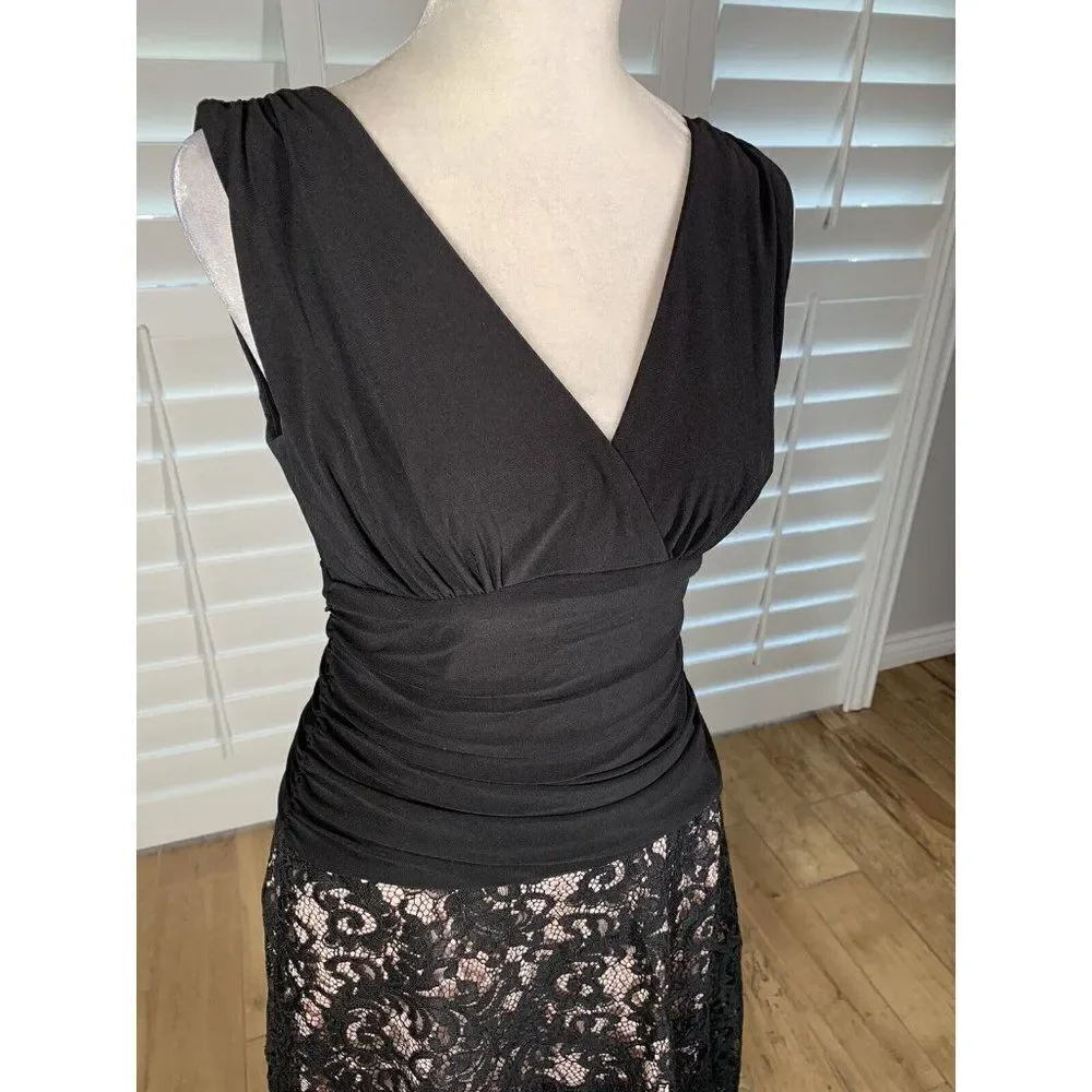 Y2K Black Evening Dress Retro Ruched Lace Skirt 6 Prom Formal SL Fashions Beauty